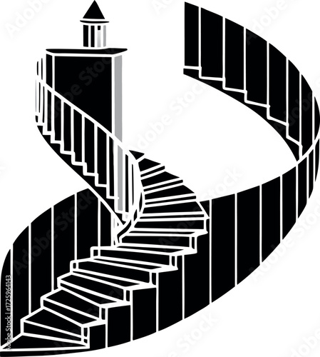 spiral staircase disappearing into sky illustration on transparent background