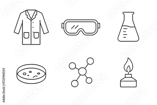 Laboratory equipment and safety gear for science experiments in a research setting