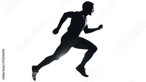 Dynamic black silhouette of a male athlete running fast.