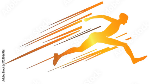 Stylized golden silhouette of a sprinter in full motion.