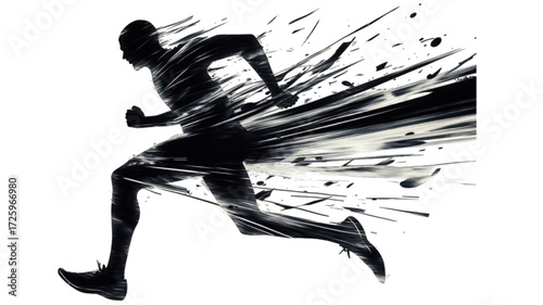 Dynamic abstract silhouette of a man running with explosive speed.
