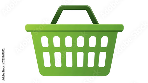 Green plastic shopping basket with handle for groceries.