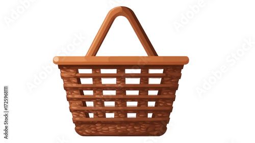 Brown woven shopping basket with a handle isolated on white.