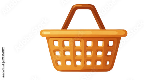 Empty orange plastic shopping basket with handle.