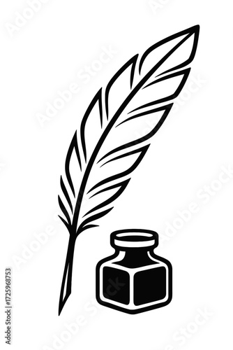 Quill Pen and Ink Bottle Vector - Symbol for Writing, Creativity, and Storytelling