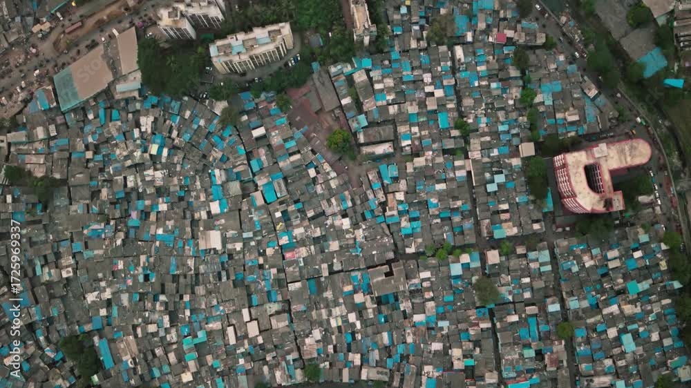 custom made wallpaper toronto digitalAerial view of densely packed slum dwellings with blue tarps in mumbai, india