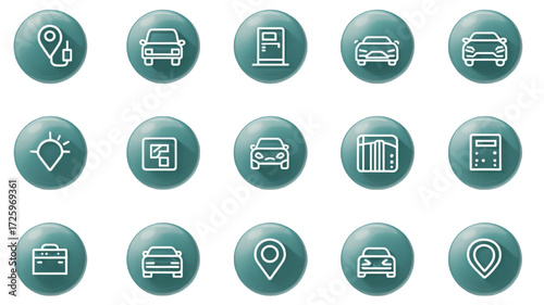 Collection of green circular icons for transportation and navigation.