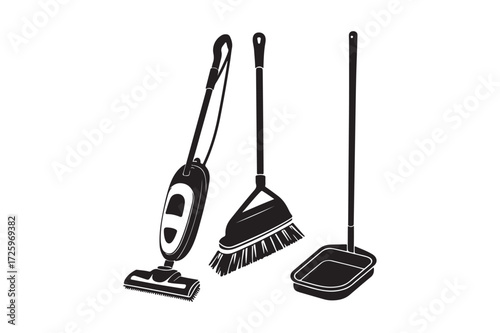 Cleaning tools including a vacuum cleaner broom and dustpan