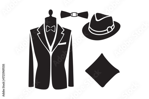 Classic gentleman s attire silhouette with fedora and bow tie