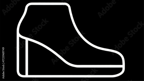 Simple white outline icon of a womans wedge boot.