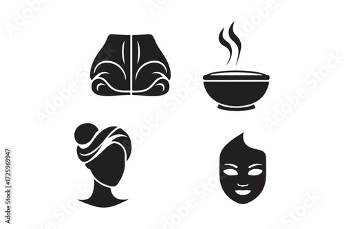 Spa and beauty icons for wellness and relaxation treatments