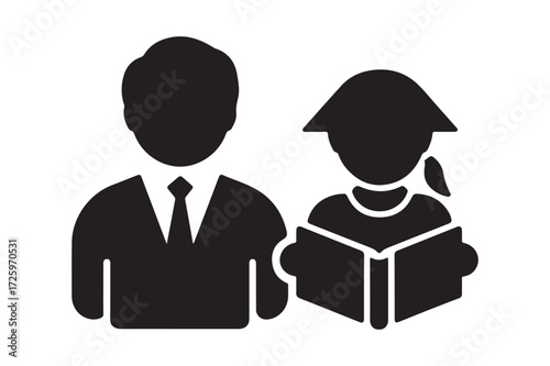Teacher and student reading together icon