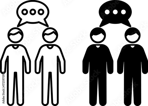 Twin Icons. Black and White Vector Illustrations. Two Similar Brothers, Relatives. Family Concept
