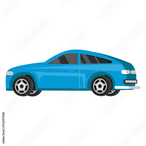 Side profile of a sleek blue coupe car, a modern automotive vector illustration for transport concepts