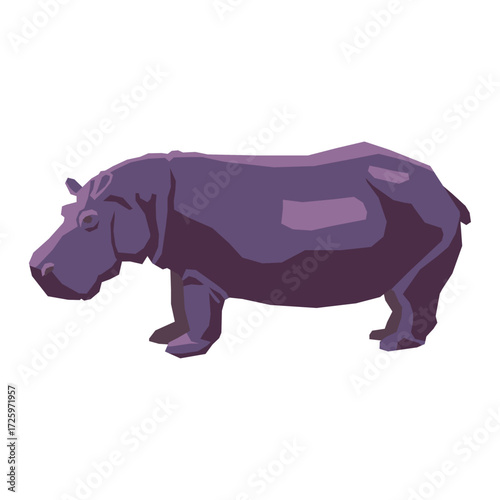 Illustration of a Purple Hippopotamus Standing in a Minimalist Style Design