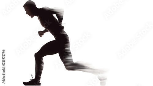 Silhouette of an athlete running with a motion blur effect.