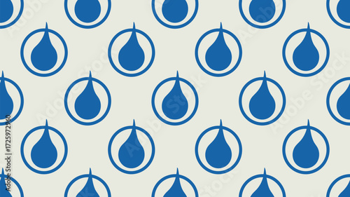 A repeating pattern of blue water droplet icons enclosed in circles on a white background surface design