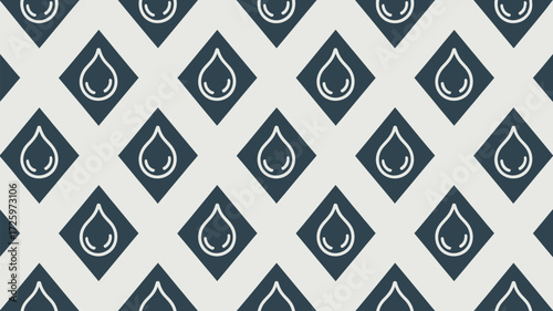 A seamless pattern of blue diamond shapes containing white water drop icons on a light background