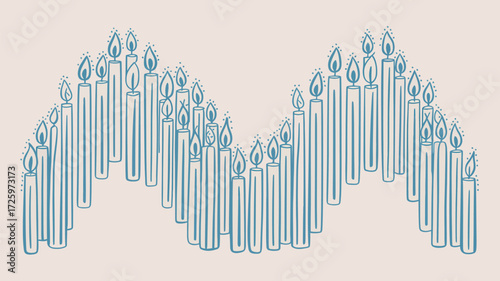 A whimsical illustration of lit candles arranged in a wave pattern against a light background color