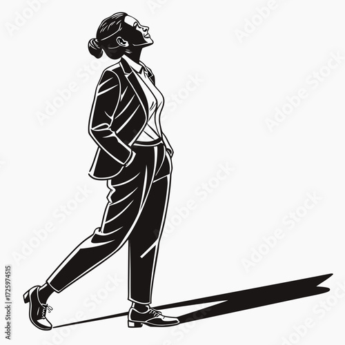 Confident Businesswoman Silhouette. Businesswoman on Path to Achievement. Business women silhouette. Female Professional Walking Upward.