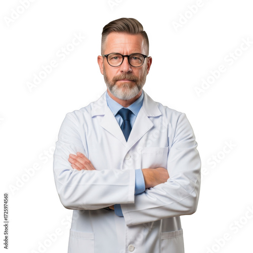 Wallpaper Mural Professional middle aged male doctor wearing glasses and white lab coat with arms crossed isolated on transparent background Torontodigital.ca