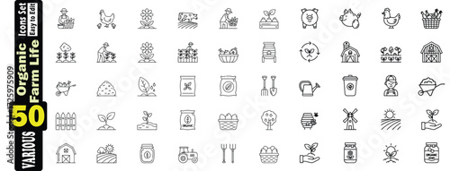 Organic Farm Life Icons Set (2). Vector Graphic Collection. organic, farm, life, icons, set, collection, vector, graphic Illustration. 
