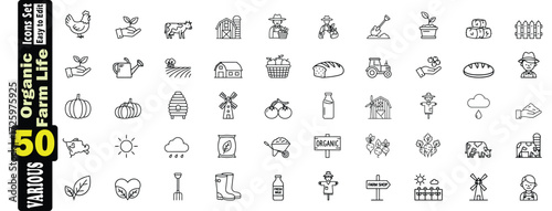 Organic Farm Life Icons Set. Vector Graphic Collection, organic, farm, life, icons, set, collection, vector, graphic illustration. 