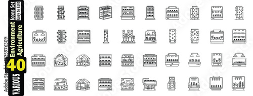 Environment and Agriculture line art vector icons set. Vertical Farming Systems hydroponics, miscellaneous, production, design, vector, organic, easy, plant, agriculture, technology, illustration. 