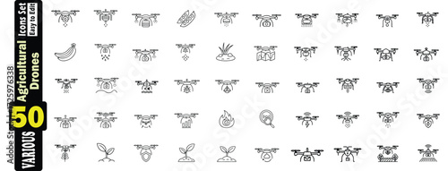 Agricultural Drone Icons set. Farming and Crop Management drone, agriculture, farming, crop, technology, survey, delivery, illustration. 