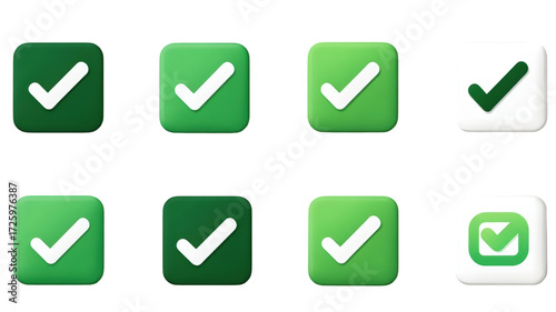 Collection of green checkmark icons for validation and approval.