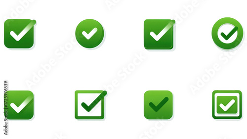 A collection of green checkmark icons for validation and approval.