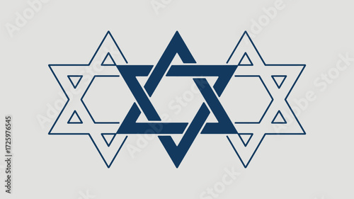 A graphic representation featuring three star of david symbols in varying shades of blue colorscheme