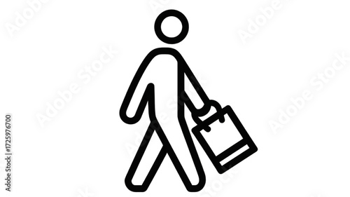 Simple line icon of a person walking with a shopping bag.