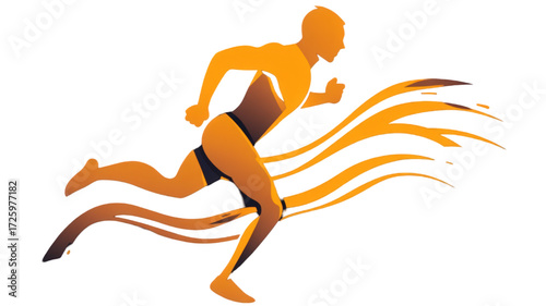 Dynamic stylized illustration of a runner in full stride.