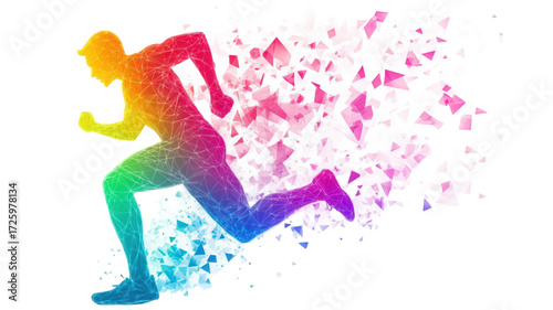 Abstract running man silhouette made of colorful polygons.
