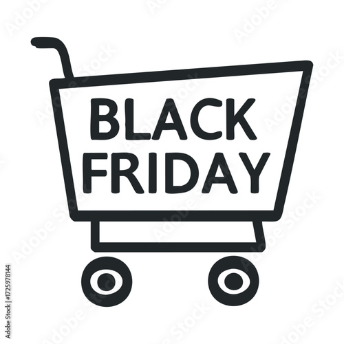 Black Friday shopping cart design for marketing materials. Vector black icon