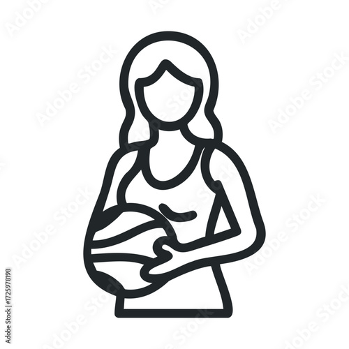 Basketball player holding a ball ready for action in sports attire. Vector black icon