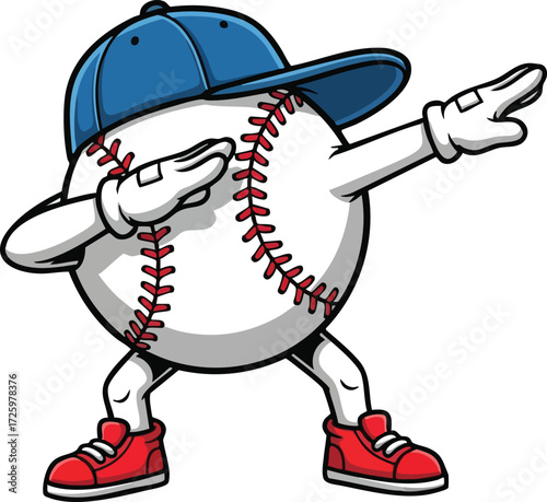 Funny Cartoon Baseball Character Dabbing with Cap and Sneakers Vector Illustration