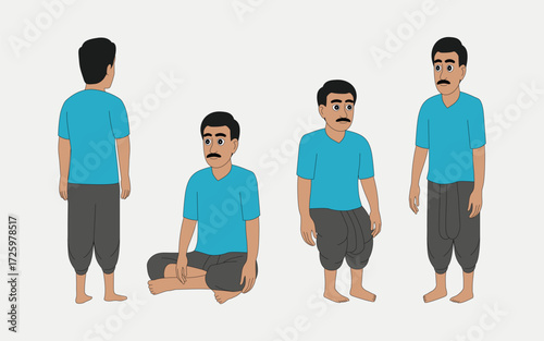 2d Indian Man cartoon character ready for animation moral stories.