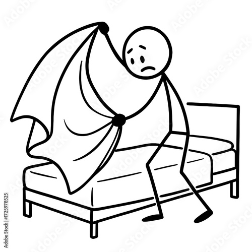 Stick figure changing underwear on the bed 