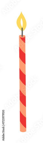 Burning birthday candle hand drawn illustration, isolated vector on transparent. Flat design. Birthday celebration, festival, carnival, party, anniversary clip art, element