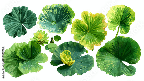 Vector illustration of a set of different lily pad leaves isolated on a white background
