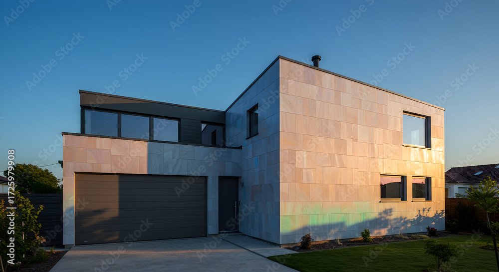 Fototapeta premium A house with a facade that changes color or pattern with light