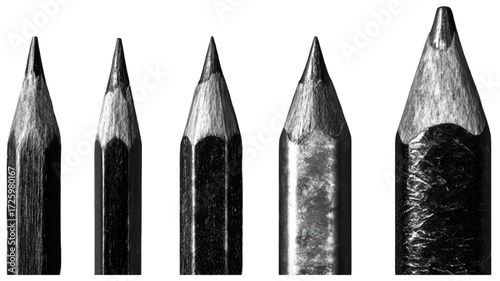 Monochrome study of five pencil tips in various stages of sharpness.