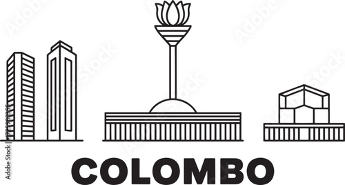 Colombo Sri Lanka city skyline line art architecture famous building vector illustration