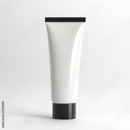 White cosmetic tube mockups on neutral background with soft shadows – minimal beauty product template