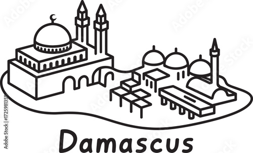Damascus Syria skyline outline city architecture sketch drawing vector illustration