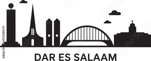 Dar Es Salaam Tanzania Cityscape Silhouette Landmark Outline Travel Horizontal Banner