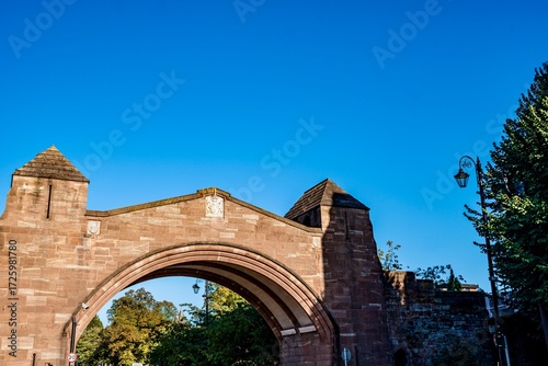 Chester, England, United Kingdom - September 21, 2025
- Downtown Chester in the Cheshire region of England as seen from the area near the city walls and the Roman Ruins.  The area features Roman Ruins