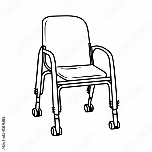 Simple line drawing of a shower chair on white background  